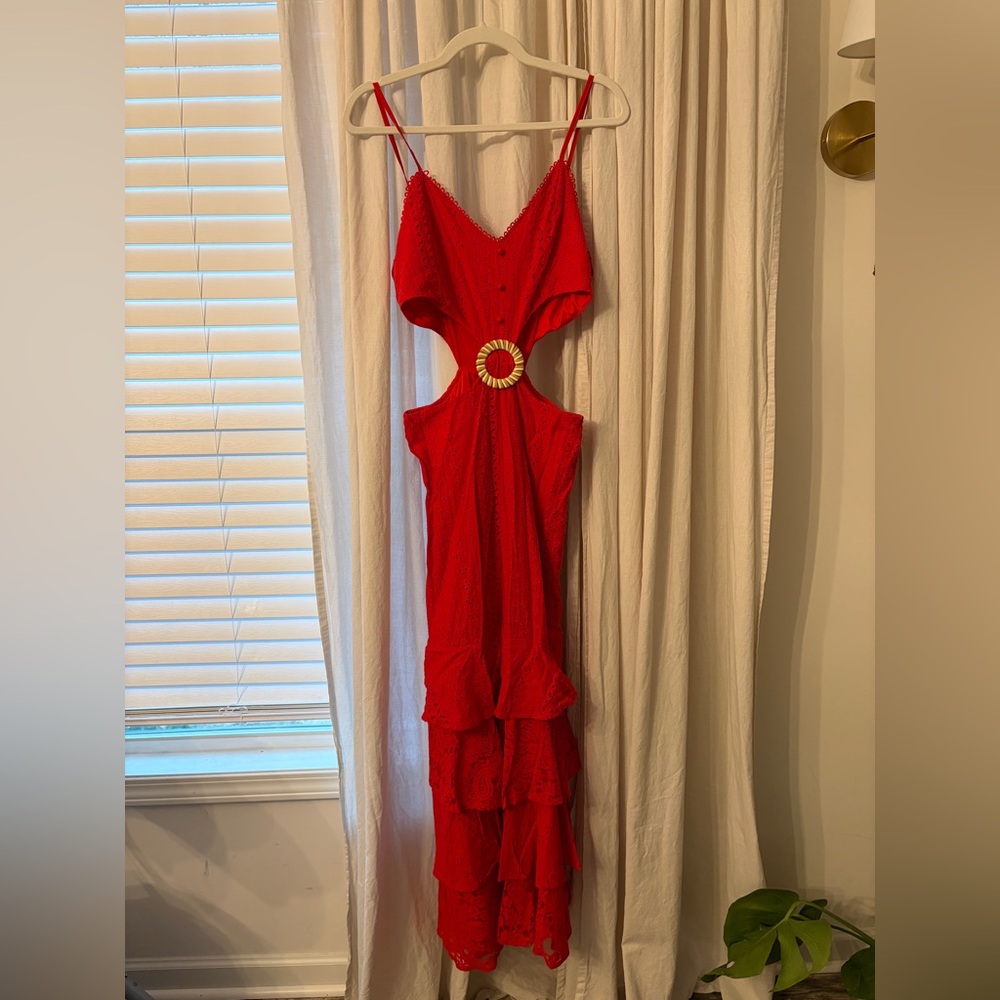 Chicways Red Ruffle Maxi Dress - Picture 2 of 4